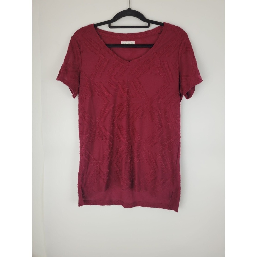 Peace & Pearls Blouse M Womens Red Short Cold Shoulder Sleeve V Neck Top